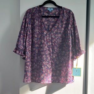 CeCe Bloom Print Ruffle Top